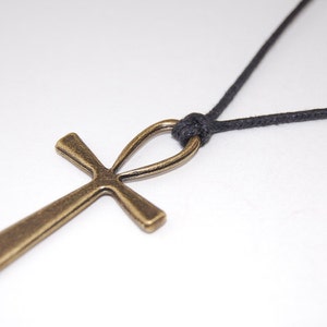 Ankh Cross Necklace,Bronze Ankh Cross,Leather Cord Necklace,Choker Necklace,Man,Spiritual,Men Necklace,Ethnic necklace,Men's Coker Necklace