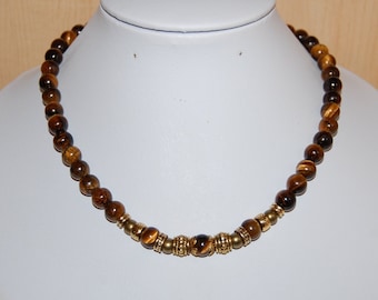 Tiger Eye Necklace,Tiger Eye Gemstone Necklace,8mm Gemstone Beads,Man,Woman,Classic Necklace,Spirituality,Pray,Yoga,Protection,Meditation