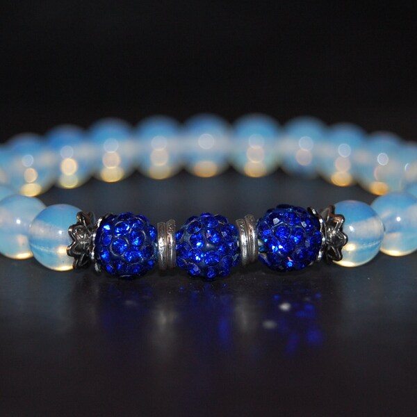 Moon stone Bracelet,Opal Moon Stone Bracelet,Blue Disco Balls,Yoga,Meditation Bracelet,Opalite Moon like Stone Beads Bracelet,Men,Women,Gift
