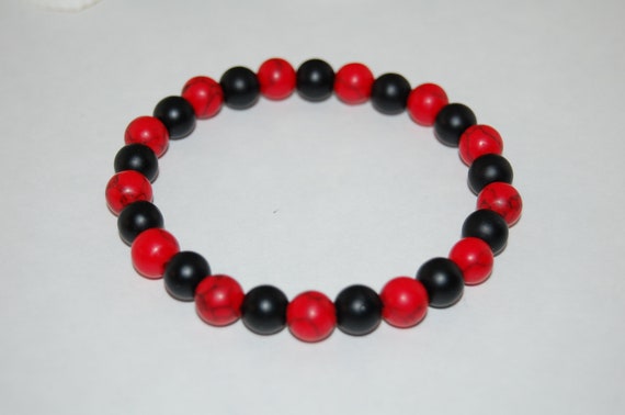 Black Onyx Bracelet red Howlite 8mm Beads stretch Bracelet boho