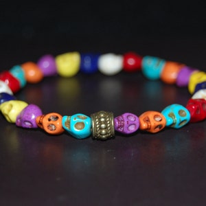 Skull Bracelet,Colorful Stone Skull Bracelet,Unisex,Stretch Bracelet,Spirituality,Men,Women,Yoga,Protection,Good Luck Bracelet,Skull Jewelry