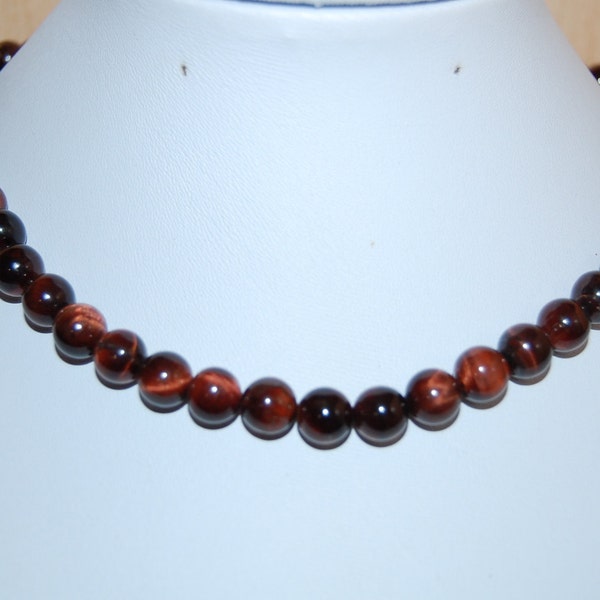 Red Tiger Eye Necklace,Red Tiger Eye Gemstone Necklace,8mm Gemstone Beads,Men,Women,Classic Necklace,Spirituality,Pray,Protection,Meditation