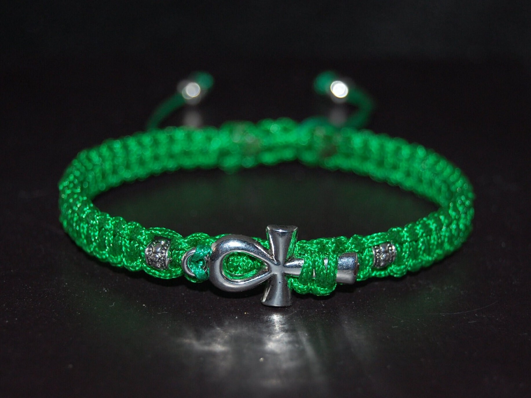 アンククロスブレスレット、シルバーアンククロス、ドローストリング