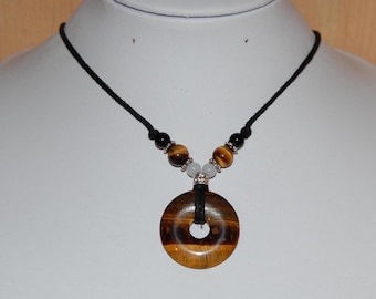Tiger Eye Necklace,Cord Necklace,Choker Necklace,Tiger Eye Circle Pendant,Man,Woman,Spiritual,Lucky Necklace,Ethnic,Tiger Eye Gemstone,Gift