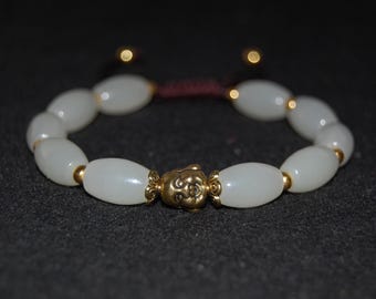 Buddha Bracelet,Jade Bracelet,Oval Jade Beads,Shamballa Bracelet,Golden Buddha Bracelet,Happy Buddha,Men,Women,Gift