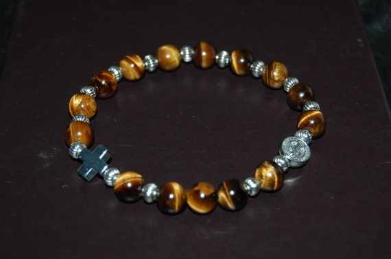 STONE BEAD BRACELET 8 MM CHOCOLATE BROWN W/SILVER STONE BEAD BRACELET 8 MM CHOCOLATE BROWN W/SILVER