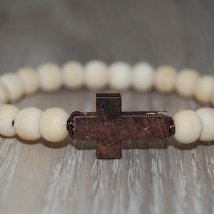 Wood Cross Bracelet,8mm Natual Wood Beads,Wood Bracelet,Elastic,Easy Fits,Pray,Men,Woman,Yoga Bracelet,Protection,Meditation,Gift
