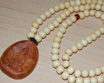 Buddha Necklace,Wooden Pendant,Buddhist Necklace,Spirituality,108 mala Prayer Wood Beads, Men,Woman,Yoga Necklace, Protection, Meditation