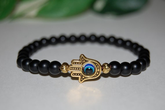 Buy Hamsa Hand Bracelet onyx Bracelet 6mm Black Onyx Stone Beads