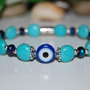 Evil Eye Bracelet,Turquoise Beads,Magnetic Clasp Bracelet,Blue Evil Eye Bracelet,Men,Women,Relieve,Protection,Meditation,Yoga,Boho,Gift