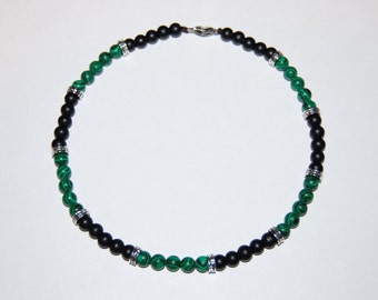 Onyx Necklace,Small 6mm Beads Onyx Necklace,Thin Beaded Necklace,Onyx and Malachite Necklace,Choker Necklace,Short Beads Necklace,Gift