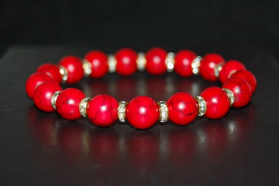 Red Howlite Bracelet large 10mm Howlite Beads elastic Bracelet Fit