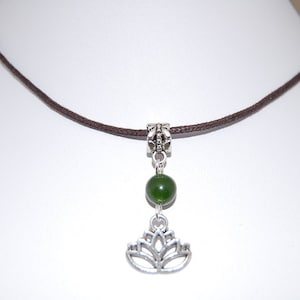 Lotus Necklace,Lotus Leather Chocker Necklace,Choker Necklace,Jade Bead,Girl,Woman,Cord Necklace,Lotus Flower,Lobster Lock End Cord