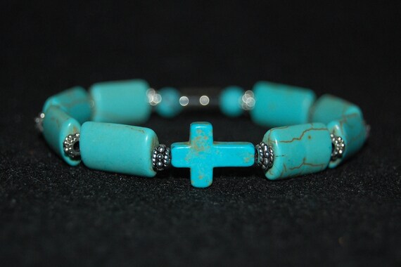 Turquoise Bead Cross Bracelet