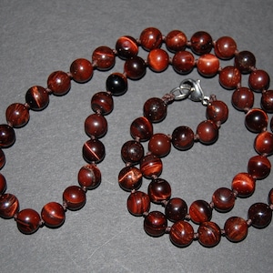 Red Tiger Eye Necklace,Hand Knotted Tiger Eye Beaded Necklace,8mm Red Tiger Eye Beads,Men,Women,Spirituality,Yoga,Protection,Meditation