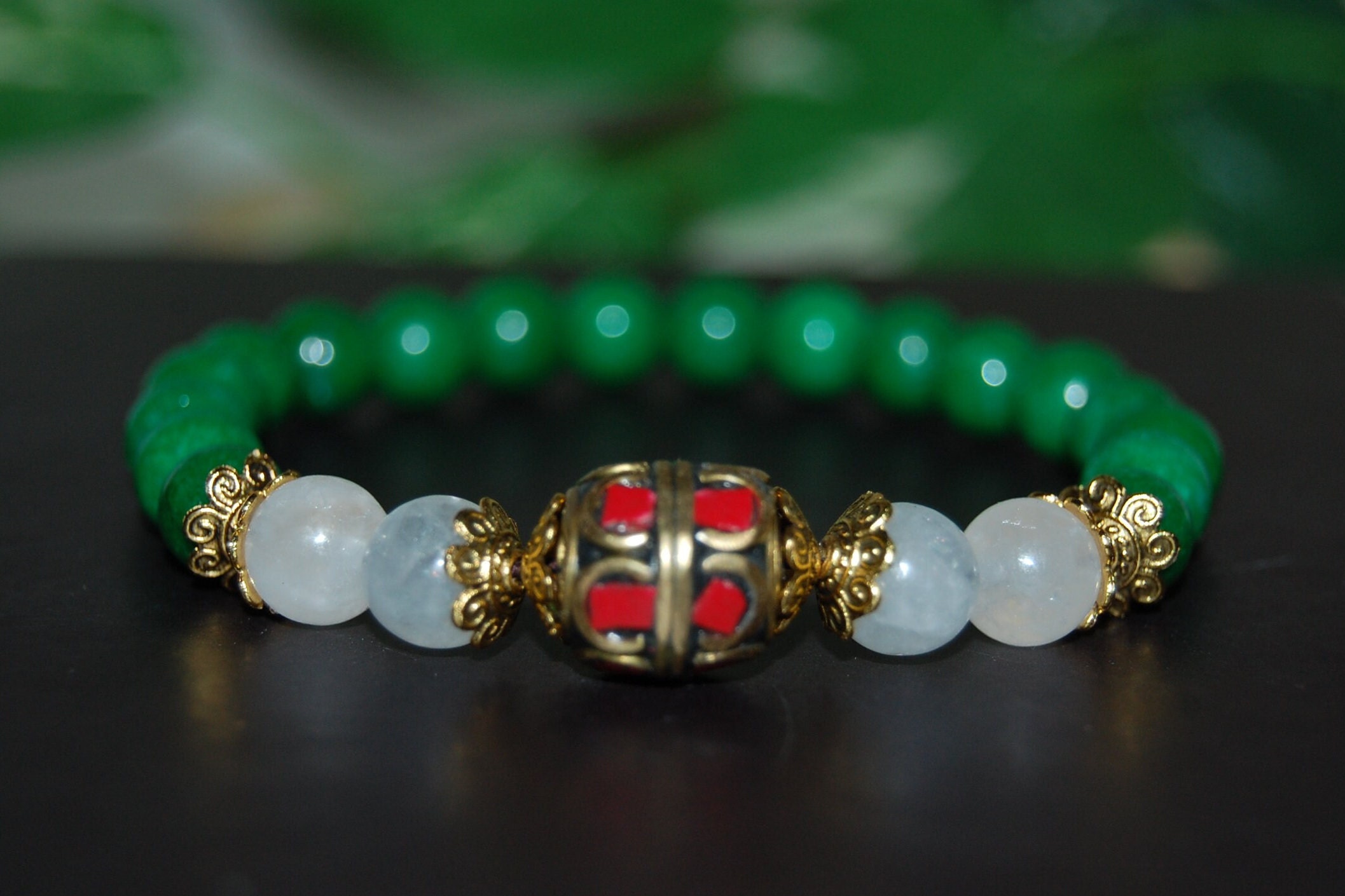 Jade Bracelet,tibetan Bracelet,red Brass Focal Bead,green and White Jade 8mm Beads,green and White Jade Bracelet,men,women,pray,love,gift - Etsy Australia