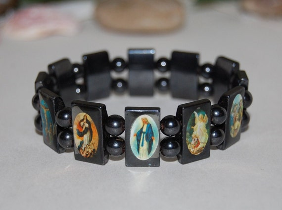Bracelet Chrétien En Bois Bleu Pétrole Saints Twilight - Neuf Sans étui