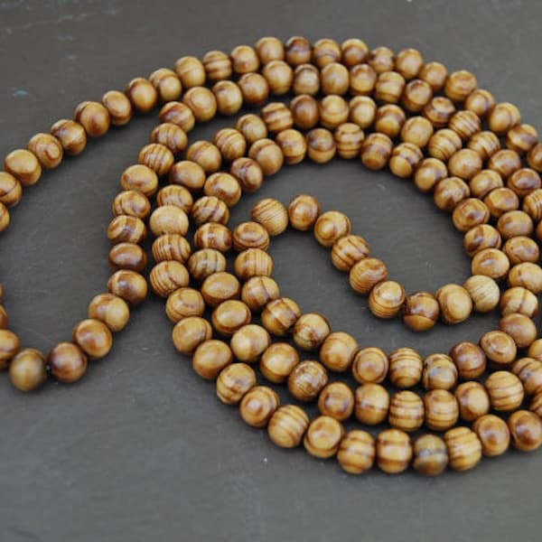 40 Inches Extra Long Beaded Necklace,Stretch,Pine Wood 8mm Beads,Mala,Prayer,Man,Woman,Good Luck,Yoga,Protection,Meditation,Spirituality