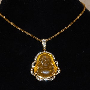 Buddha Necklace,Yellow Jade Buddha Necklace,Happy Buddha Necklace,Buddhist Necklace,Spirituality,Prayer,Men,Women,Yoga Necklace,Gift