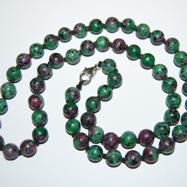 Ruby Zoisite Necklace,Hand Knotted Ruby Zoisite Necklace,8mm Ruby Zoisite Gemstone Beads,Men,Women,Spirituality,Pray,Yoga,Protection,Gift