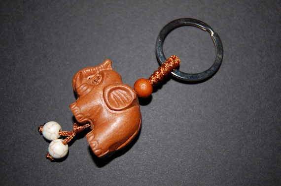 Elephant Keychain,Wood Elephant and Stone Beads,Elephant Keyring,Wooden  Keychain,Car,Bag,Purse,Spirituality,Mala,Protection,Meditation,Yoga