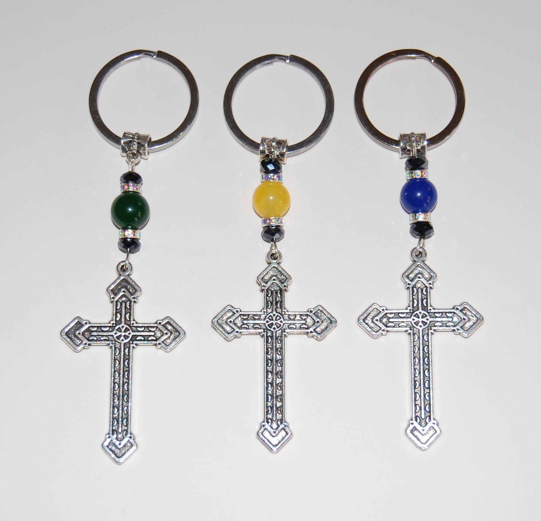 Cross Keychain,silver Cross Keychain,stone Beads,cross Keyring