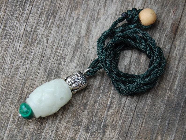 Buddha Necklace,Jade Carved Pendant,22 Inches Cord,Light Green Jade Hand Carved,Yoga,Pray,Protection,Meditation,Man,Woman,Gift