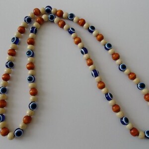 Evil Eye Necklace,Wood Beads Necklace,Long Necklace,Hamsa Necklace,Spirituality,Prayer,Good Luck,Man,Woman,Yoga,Protection,Meditation