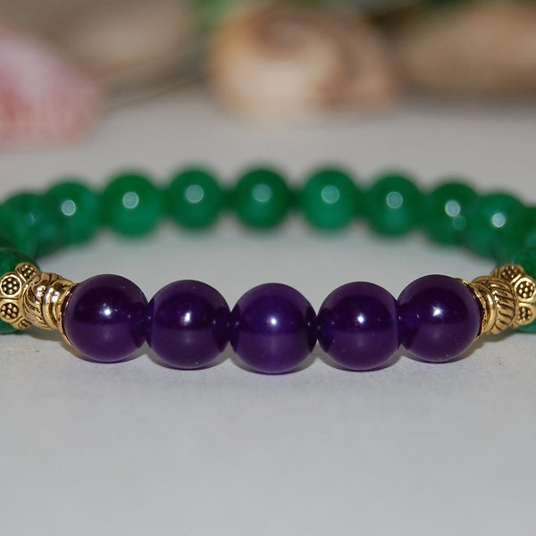 Amethyst and Jade Bracelet,Purple Gemstone Bracelet,8mm Amethyst Beads,Jade Bracelet,Gemstones,Stretch Bracelet,Boho,Men,Women,Special Gift