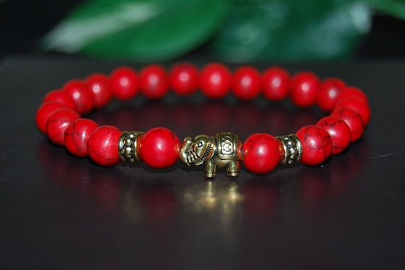 Red Howlite Bracelet elephant Bracelet 8mm Red Howlite Beads red