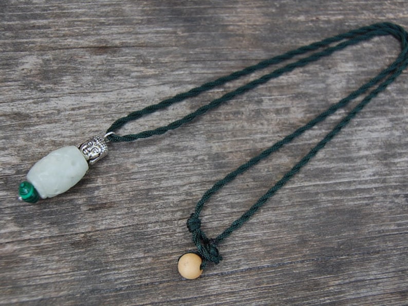 Buddha Necklace,Jade Carved Pendant,22 Inches Cord,Light Green Jade Hand Carved,Yoga,Pray,Protection,Meditation,Man,Woman,Gift