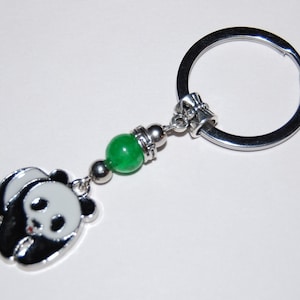 Panda Keychain,Green Jade Bead,Panda Bear Keychain,Wildlife Animal Keyring,Lovely Panda Keychain,Handmade Keychain,Panda Gift