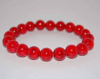 Bracelet de pierres précieuses Howlite rouge, perles rondes de 8mm, bracelet élastique, bracelet rouge, bracelet extensible en pierres précieuses, hommes, femmes, bijoux perlés, yoga, boho