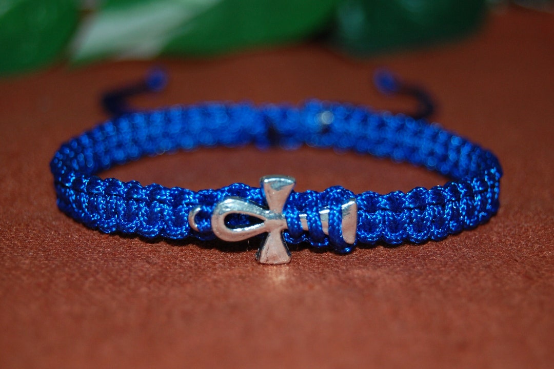 Ankh Cross Braceletblue String Braceletsilver Ankh Cross Etsy