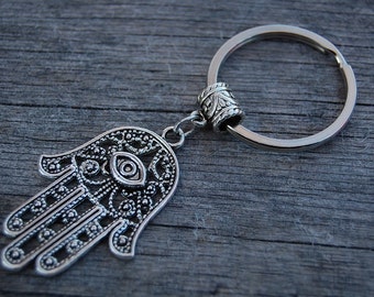 Hamsa Hand Brelok, Złe Oko, Joga Charm Brelok, Samochód, Torba, Portfel, Duchowość, Mala, Ochrona, Medytacja, Joga, Boho, Serce Inicjał Brelok, Prezent
