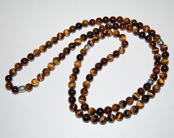 Tiger Eye Necklace,108 Beads Mala Necklace,Tiger Eye 8mm Beads,108 Beads Tiger Eye Necklace,Prayer,Men,Women,Protective,Yoga,Gift