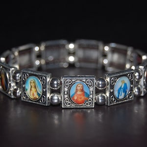 Pulsera de Santos, Pulsera Cristiana Católica, Pulsera de Plata, Pulsera de Jesús, María, Ángeles, Hombre, Mujer, Elástica, Pulsera de Oración, Regalo Religioso