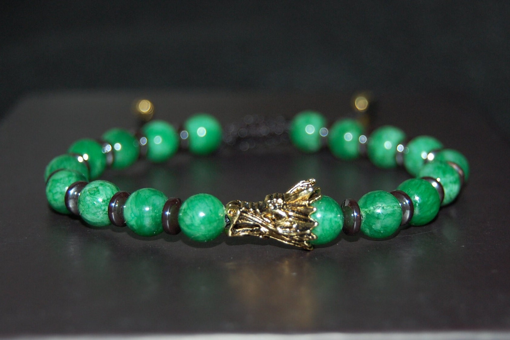Dragon Bracelet,8mm Green Jade Gemstone Beads,shamballa Bracelet