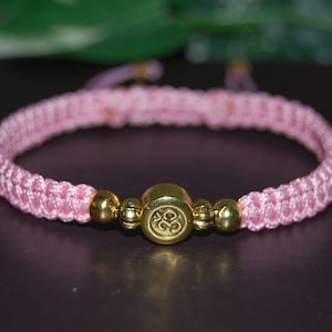 Om Bracelet,Pink Yoga Bracelet,Om Symbol Bracelet,Mala Bracelet,Meditation,Hindu,Drawstring Shamballa Bracelet,Om Charm Bracelet,Gift