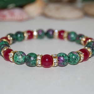 Ruby Zoisite Bracelet,Anyolite Bracelet,Ruby Zoisite,Agate Gemstone Beads,Stretch,Yoga Bracelet,Energy Bracelet,Ruby Zoisite Jewelry,Gift