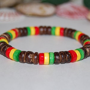 Rasta Bracelet,Reggae Bracelet,Coconut Beads,Wood Bracelet,Wood Rasta Bracelet,Coconut Bracelet,Happiness Bracelet,Surfer Bracelet,Gift
