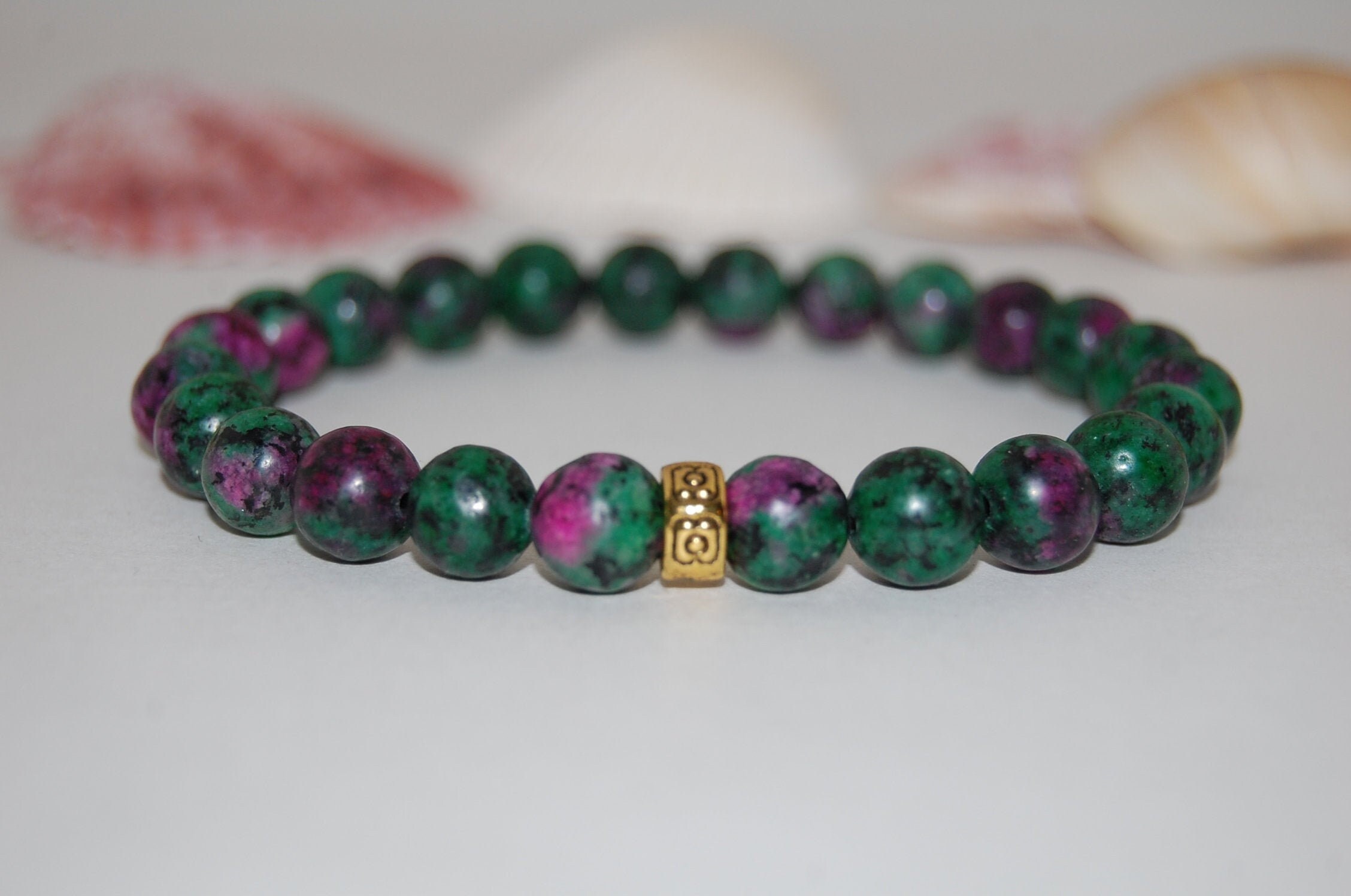 Ruby Zoisite Bracelet 8mm Gemstone Beads stretch Bracelet yoga