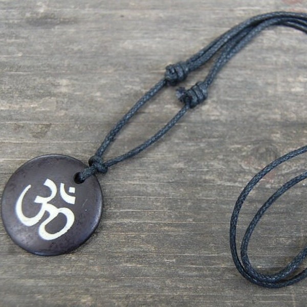 Om Necklace,Aum Pendant,Adjustable Cord Necklace,String,Auspicious,Spiritual,Surfer, Man,Woman,Yoga,Protection,Meditation,Prayer