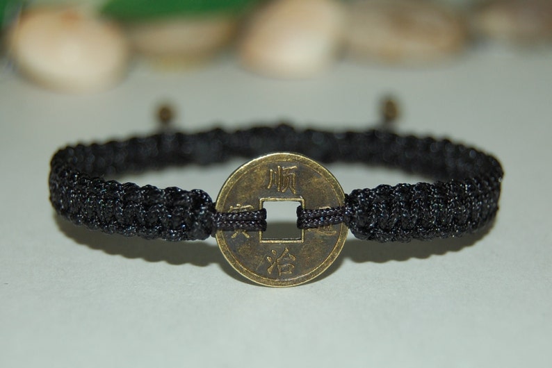 Chinese Lucky Coin Bracelet,18mm Coin Charm,Good Luck String Bracelet,Adjustable Drawstring,Pray,Men,Women,Yoga Bracelet,Mala,Protection image 1
