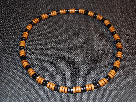 Set Choker E Bracciale Elasticizzato In Perline Di Legno, Lunghezza 15.5 Pollici, Stile Surfista