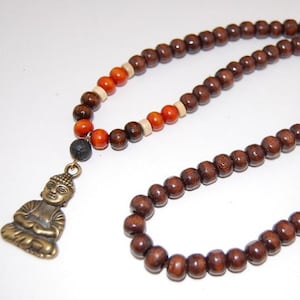 Buddha Necklace,Wood Necklace,Buddhist Necklace,Brown 8mm Wood Beads,Spirituality,Mala,Prayer,Yoga Necklace,Man,Woman,Protection,Meditation