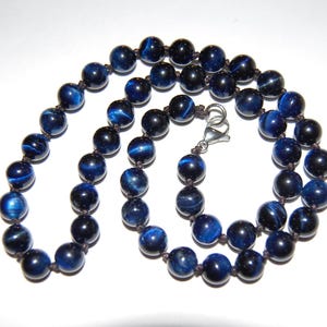 Blue Tiger Eye Necklace,Hand Knotted Tiger Eye Necklace,8mm Blue Tiger Eye Beads,Men,Women,Spirituality,Yoga,Protection,Tiger Eye Necklace