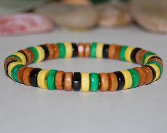 Houten armband, Jamaicaanse armband, houten 8mm kralen, geluksarmband, mannen, vrouwen, yoga armband, reggae armband, meditatie, surfer, cadeau