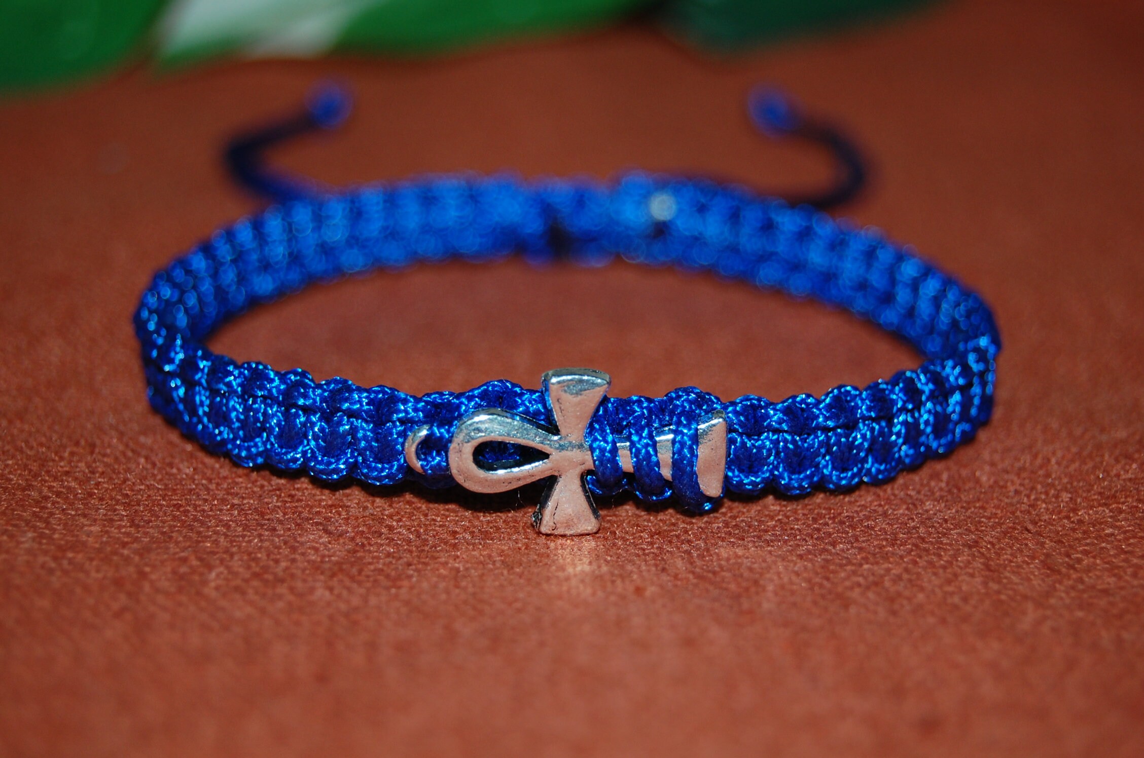 Ankh Cross Braceletblue String Braceletsilver Ankh Cross Etsy
