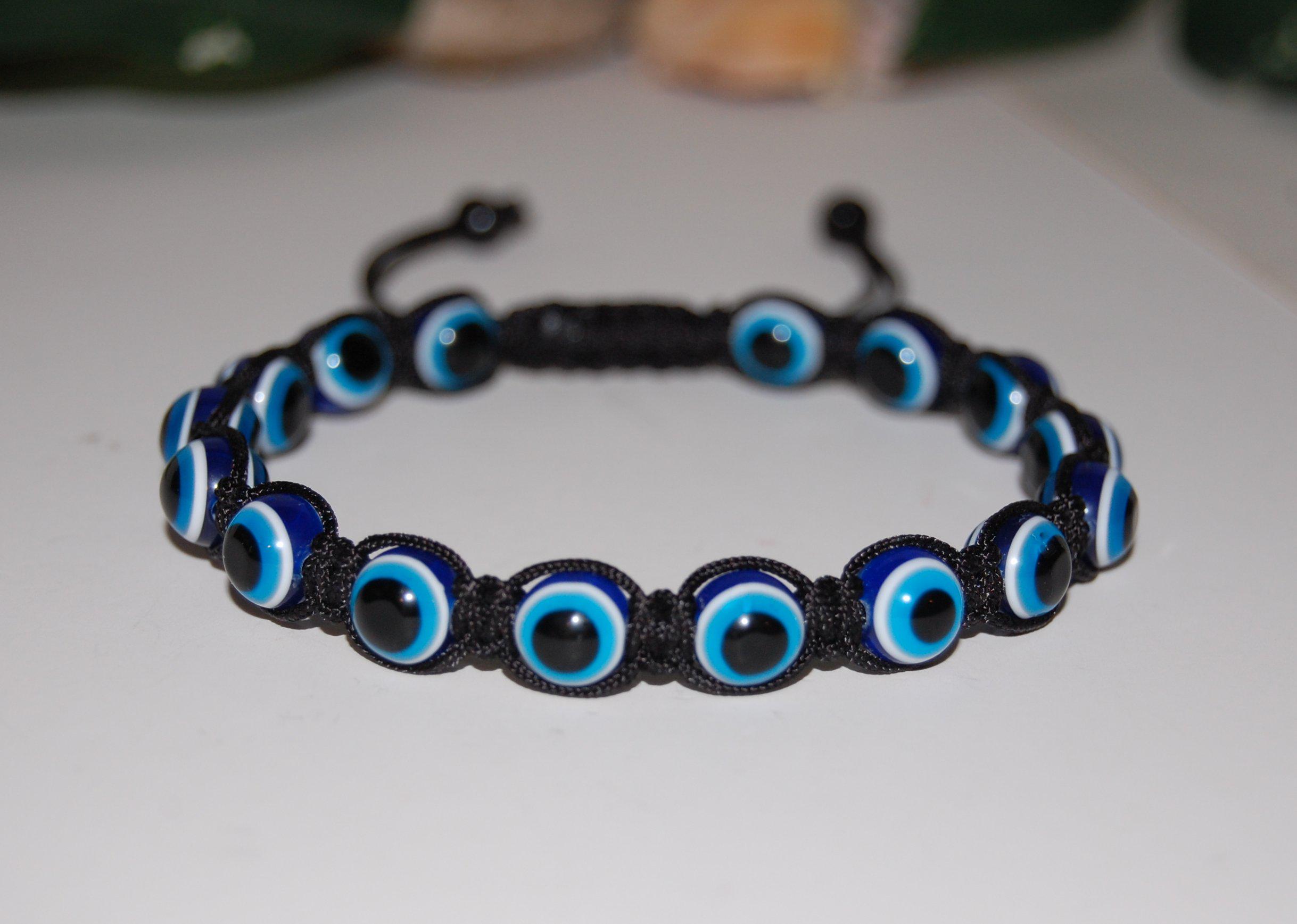 Bracelet Shamballa Ajustable Noir Et Bleu Avec Perles Hématite - Neuf Avec étiquettes